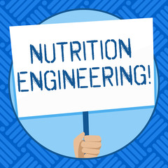 Text sign showing Nutrition Engineering. Business photo text Focused on improving the nutritional profile of a food Hand Holding Blank White Placard Supported by Handle for Social Awareness