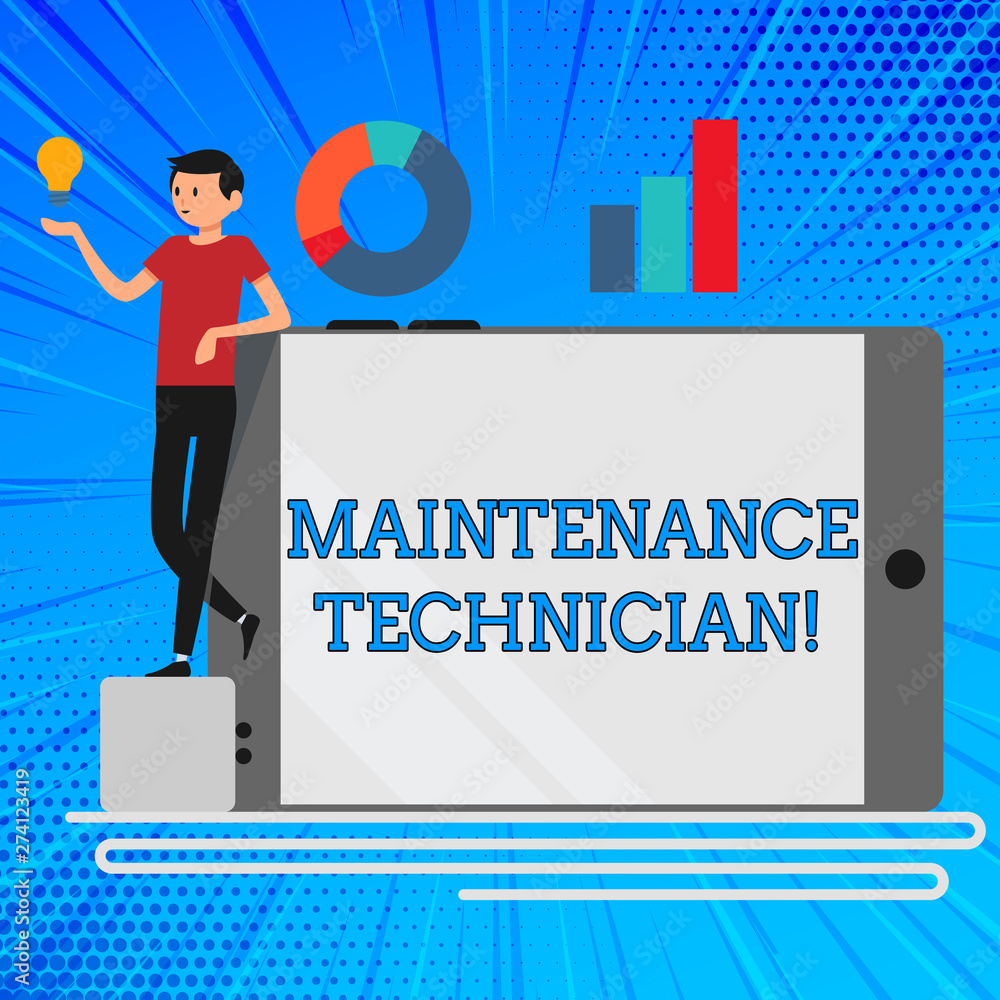 Poster handwriting text maintenance technician. conceptual photo troubleshoot and maintain production equip