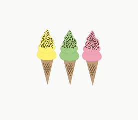 Vector illustration with colorful ice creams.