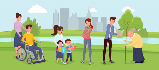 Social inclusion, handicapped people illustration