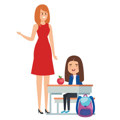 student girl in school desk with female teacher