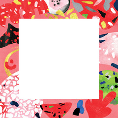 Watercolor template. Collage background composition with shapes and doodles. White square