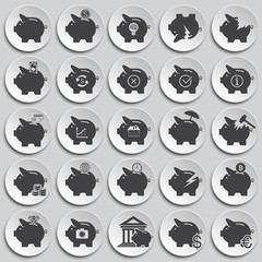 Piggy bank icons set on background for graphic and web design. Simple illustration. Internet concept symbol for website button or mobile app