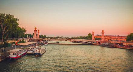 Beautiful sunset view on Pont Alexandre III in Paris, France