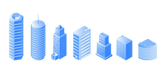 Urban architecture isometric illustrations set