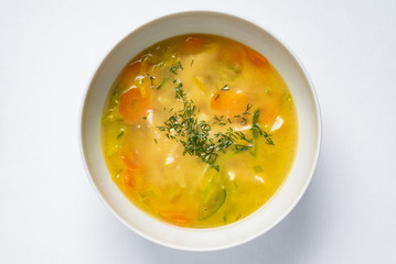 nutrient vegetable soup in the white bowl