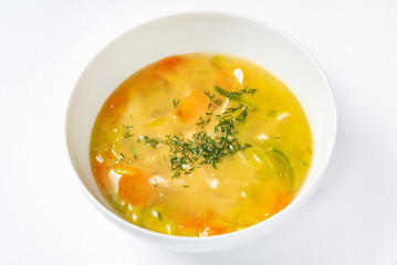 nutrient vegetable soup in the white bowl