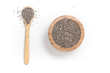 Chia seeds in a wooden bowl