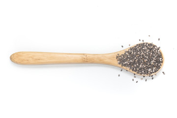 Chia seeds in a wooden spoon