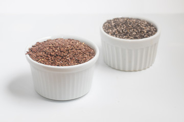 Vegan Omega 3 Source. Pills of Linseed and Chia seeds