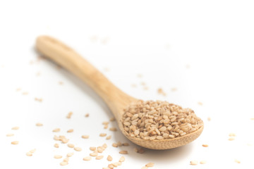 White Sesame in a wooden spoon