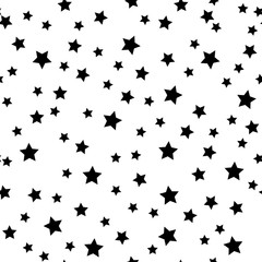 Obraz na płótnie Canvas Star seamless pattern. White and black retro background. Chaotic elements. Abstract geometric shape texture. Effect of sky. Design template for wallpaper,wrapping, textile. Vector Illustration.