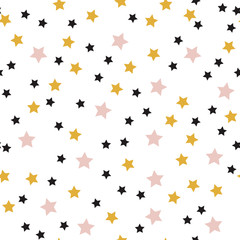 Star seamless pattern. White and black retro background. Chaotic elements. Abstract geometric shape texture. Effect of sky. Design template for wallpaper,wrapping, textile. Vector Illustration.