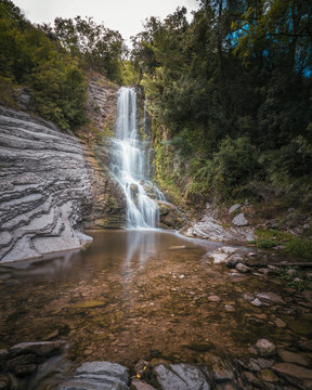 The waterfall in the Oasis of Baggero in Brianza in long exposure