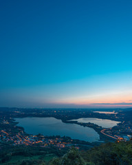 Lake Annone in Brianza seen from Monte Barro at sunset