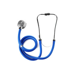Modern stethoscope on white background. Medical device