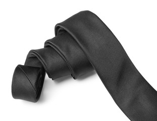 Black male necktie isolated on white, closeup