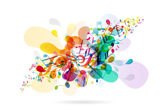 Abstract colored flower background with music tunes.