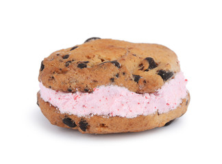 Fototapeta na wymiar Sweet delicious ice cream cookie sandwich on white background