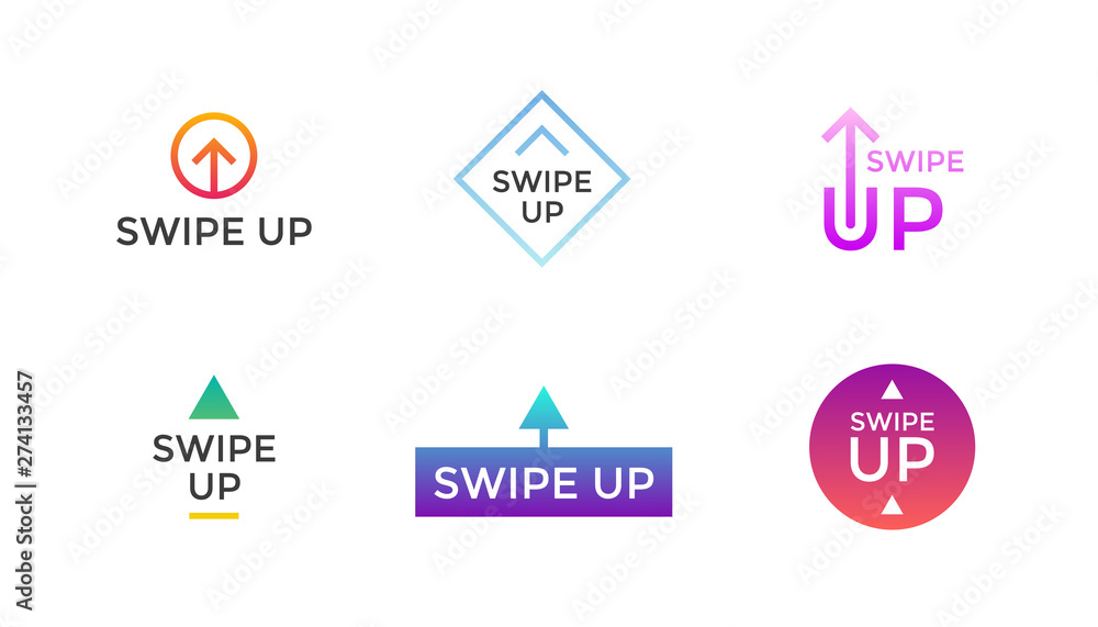 Poster swipe up button icon set. application and social network scroll arrow pictogram for stories design b