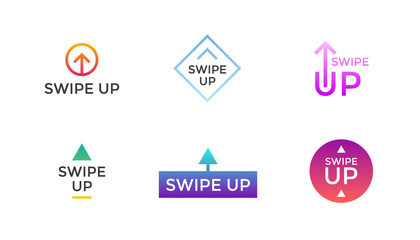 Swipe up button icon set. Application and social network scroll arrow pictogram for stories design blogger. Vector flat modern gradient style
