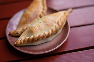 Kibinai, traditional lithuanian food, pastries filled with mutton and onion, popular with Karaite ethnic minority in Trakai, Lithuania