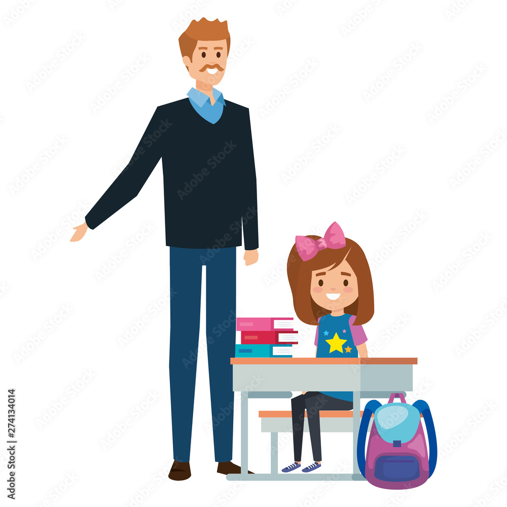 Canvas Prints student girl in school desk with male teacher