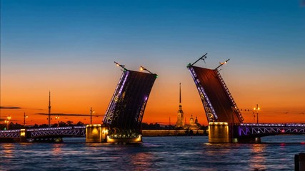 St. Petersburg timelapse Palace Bridge. White nights in St. Petersburg. Beautiful cityscape