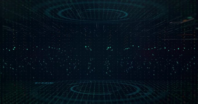 Abstract digital background hi-tech and scientific technology data.  Technological particles. Digital VR and AR future computer interface. Global network connect communication or social media loop.