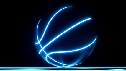 Blue neon basketball ball on crisscross pattern floor. Wallpaper