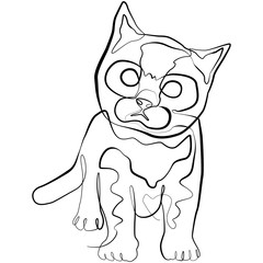 Kitten one line drawing. Kitty Cat continuous line sketch Vector