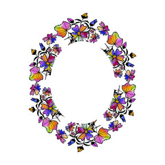 Mallow flowers vector illustration. black white hand drawing. wreath of flowers