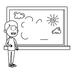 happy student boy drawing in chalkboard