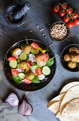 Crispy chickpea Falafel with fresh salad and tortilla
