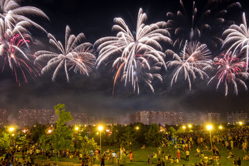 Red Fireworks light up the sky