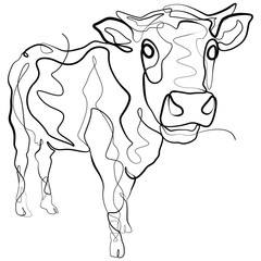 Cow one line drawing. Simple Art Farm Animal Vector Illustration