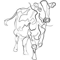 Cow one line drawing. Line Art Farm Animal Vector Illustration