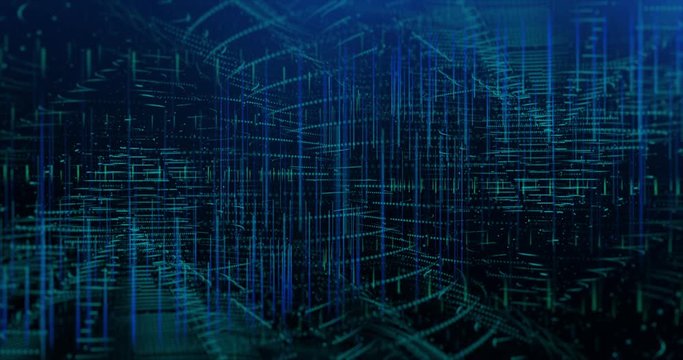 Abstract digital background hi-tech and scientific technology data.  Technological particles. Digital VR and AR future computer interface. Global network connect communication or social media loop.