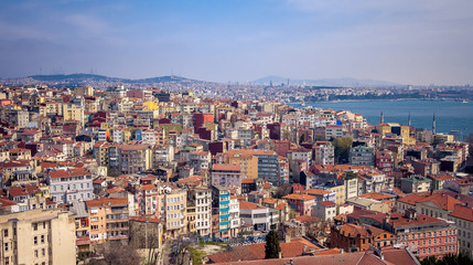 Fototapeta na wymiar Quarter Istanbul, densely built houses. Ordinary Residential Houses
