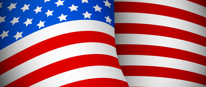 USA Realistic Wavy Flag On White Closeup Vector