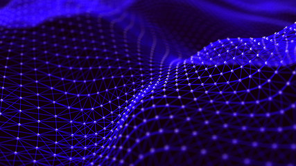Fototapeta premium Wave with many connected dots and lines. Abstract futuristic background. 3D rendering.
