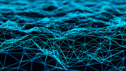 Network of bright connected dots and lines. Abstract digital background. 3d rendering.