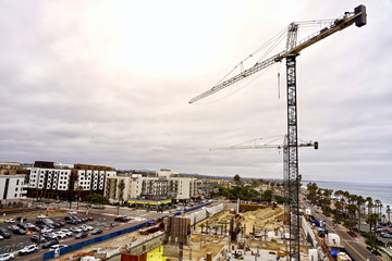 OCEANSIDE, CALIFORNIA - 1 JUNE 2019: Oceanside view and construction work site.