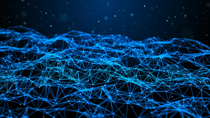Network of bright connected dots and lines. Abstract digital background. 3d rendering.