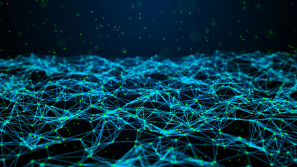 Network of bright connected dots and lines. Abstract digital background. 3d rendering.