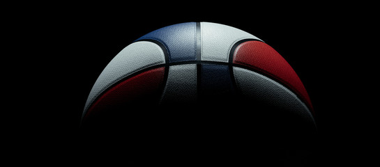 USA Flag colored basketball ball on black backhround, front view as wallpaper