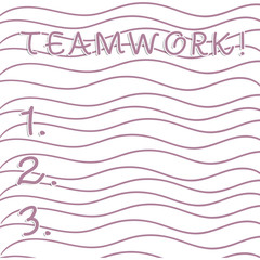 Handwriting text writing Teamwork. Conceptual photo combined action of group especially when effective and efficient Horizontal Repetition of Curvy Violet Lines Print Pattern on White Isolated