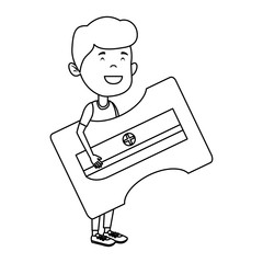 happy student boy with sharpener