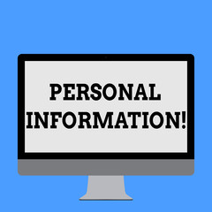 Word writing text Personal Information. Business photo showcasing recorded information about an identifiable individual Blank White Computer Monitor WideScreen Mounted on a Stand for Technology