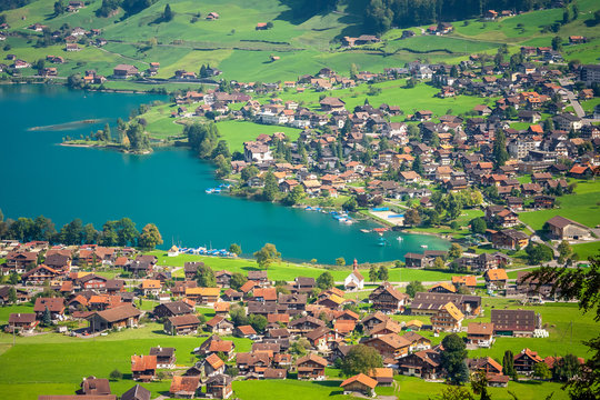 Lungern Village and Lake, Switzerland, Europe